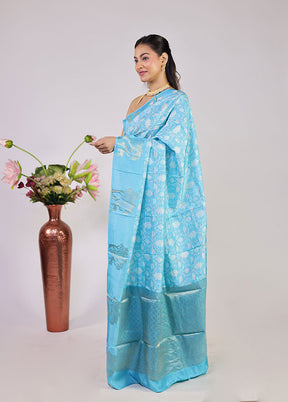 Blue Dupion Silk Saree With Blouse Piece