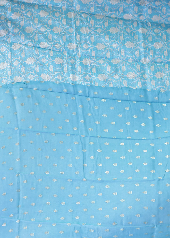 Blue Dupion Silk Saree With Blouse Piece