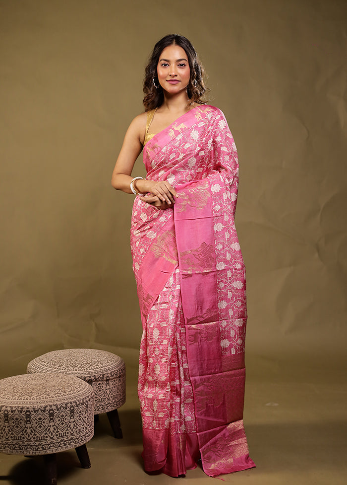 Pink Dupion Silk Saree With Blouse Piece
