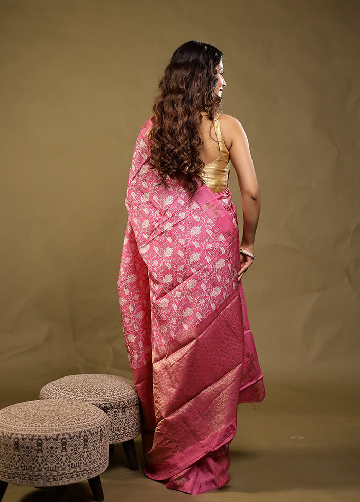 Pink Dupion Silk Saree With Blouse Piece