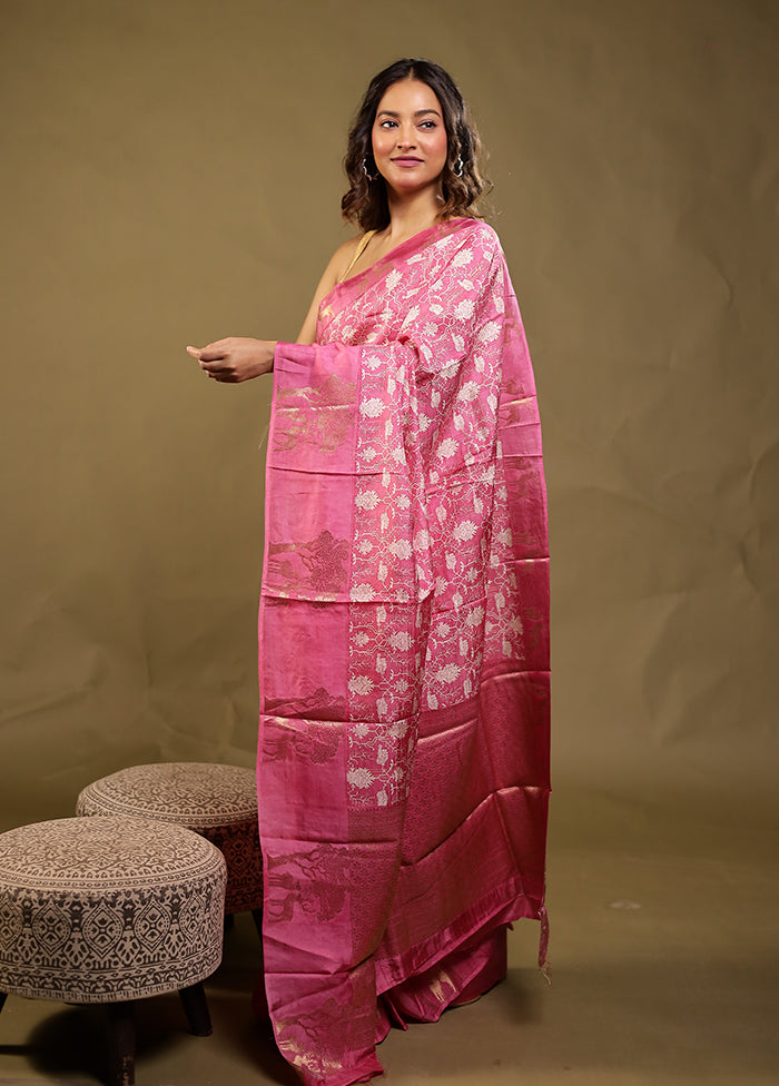Pink Dupion Silk Saree With Blouse Piece