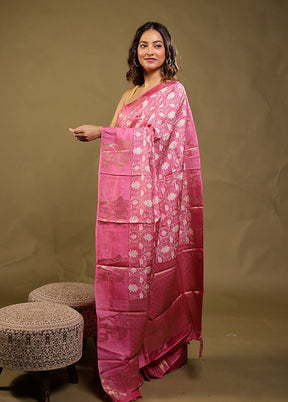 Pink Dupion Silk Saree With Blouse Piece