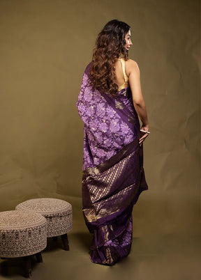 Purple Dupion Silk Saree With Blouse Piece