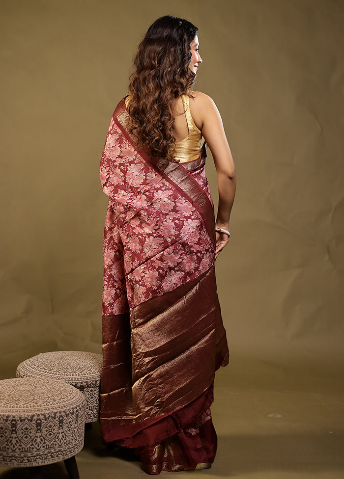 Pink Dupion Silk Saree With Blouse Piece