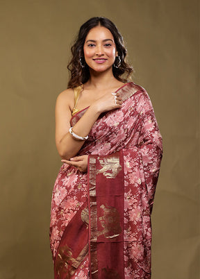 Pink Dupion Silk Saree With Blouse Piece