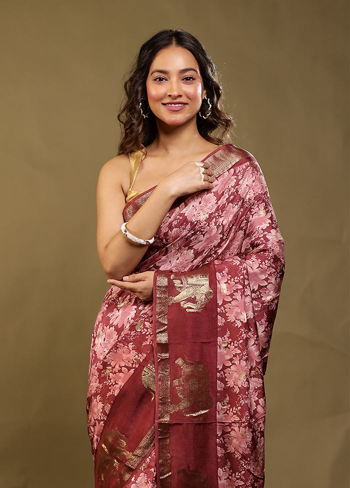 Pink Dupion Silk Saree With Blouse Piece