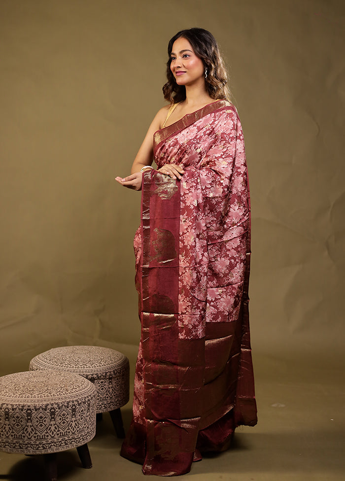 Pink Dupion Silk Saree With Blouse Piece