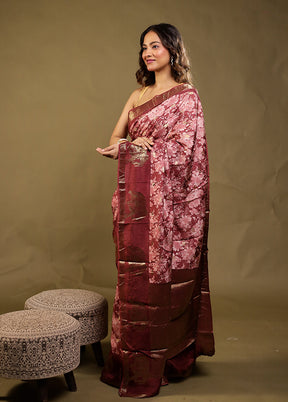 Pink Dupion Silk Saree With Blouse Piece