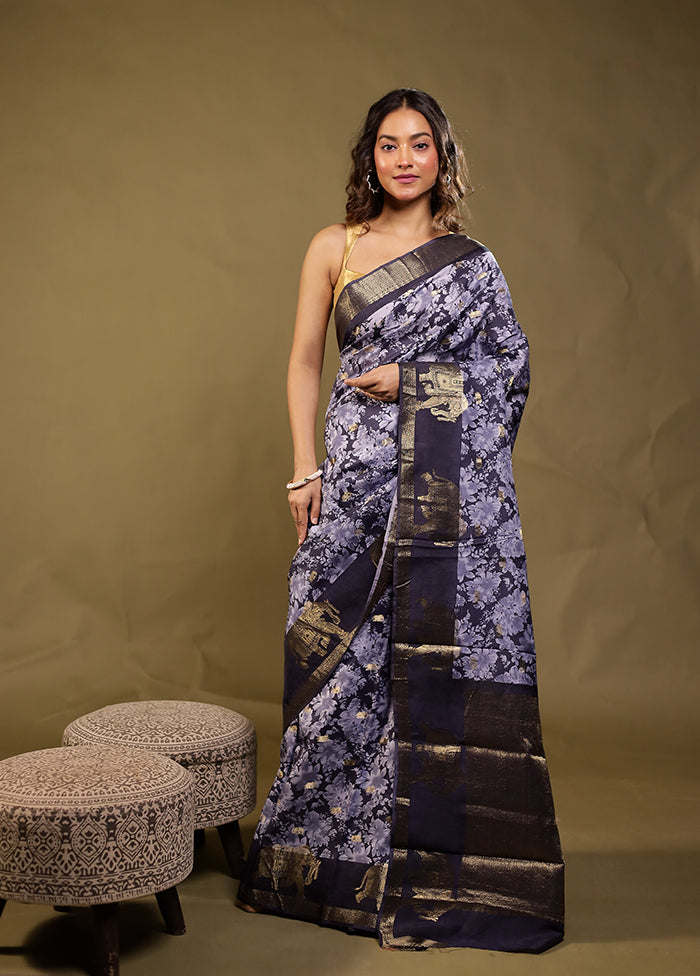 Blue Dupion Silk Saree With Blouse Piece