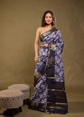 Blue Dupion Silk Saree With Blouse Piece