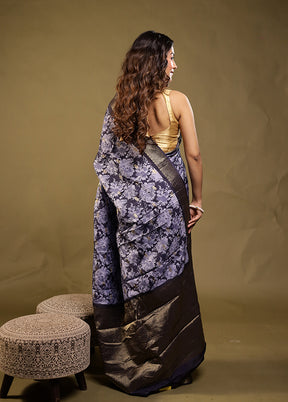 Blue Dupion Silk Saree With Blouse Piece