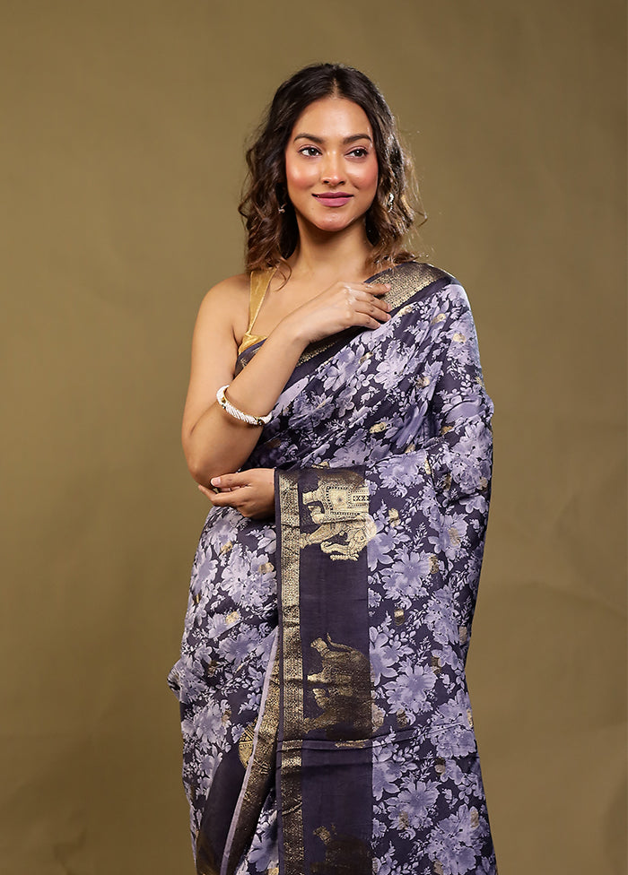 Blue Dupion Silk Saree With Blouse Piece