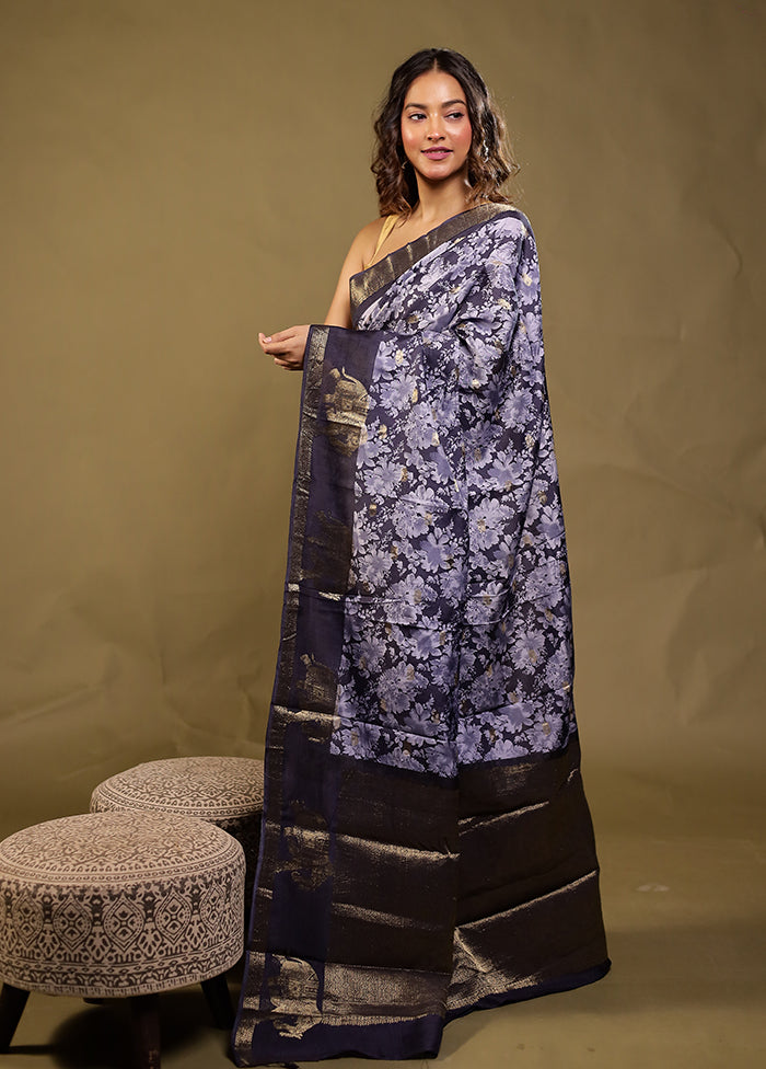 Blue Dupion Silk Saree With Blouse Piece