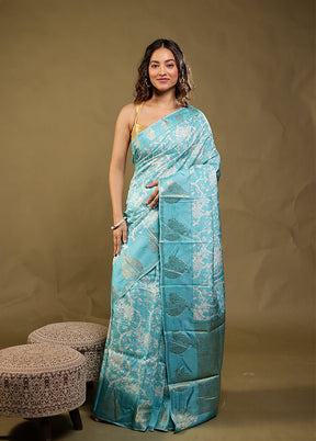 Blue Chanderi Silk Saree With Blouse Piece