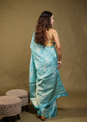Blue Chanderi Silk Saree With Blouse Piece