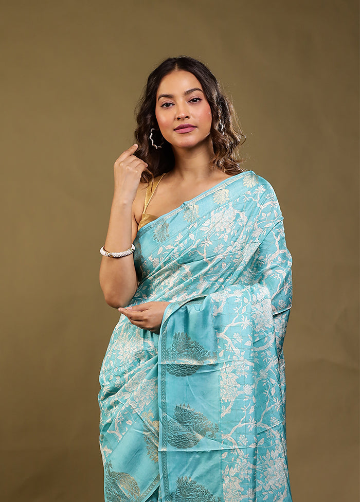 Blue Chanderi Silk Saree With Blouse Piece