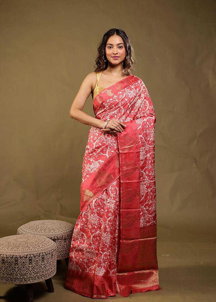 Pink Chanderi Silk Saree With Blouse Piece