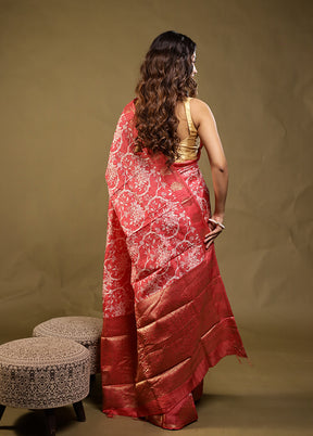 Pink Chanderi Silk Saree With Blouse Piece