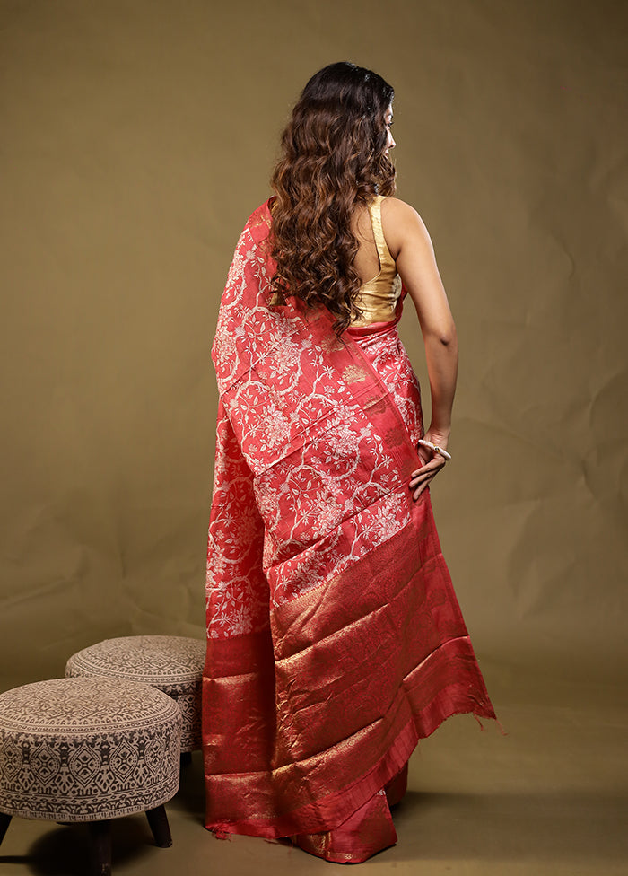 Pink Chanderi Silk Saree With Blouse Piece