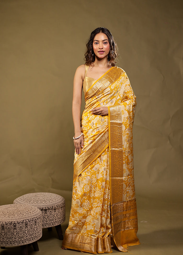 Yellow Chanderi Silk Saree With Blouse Piece