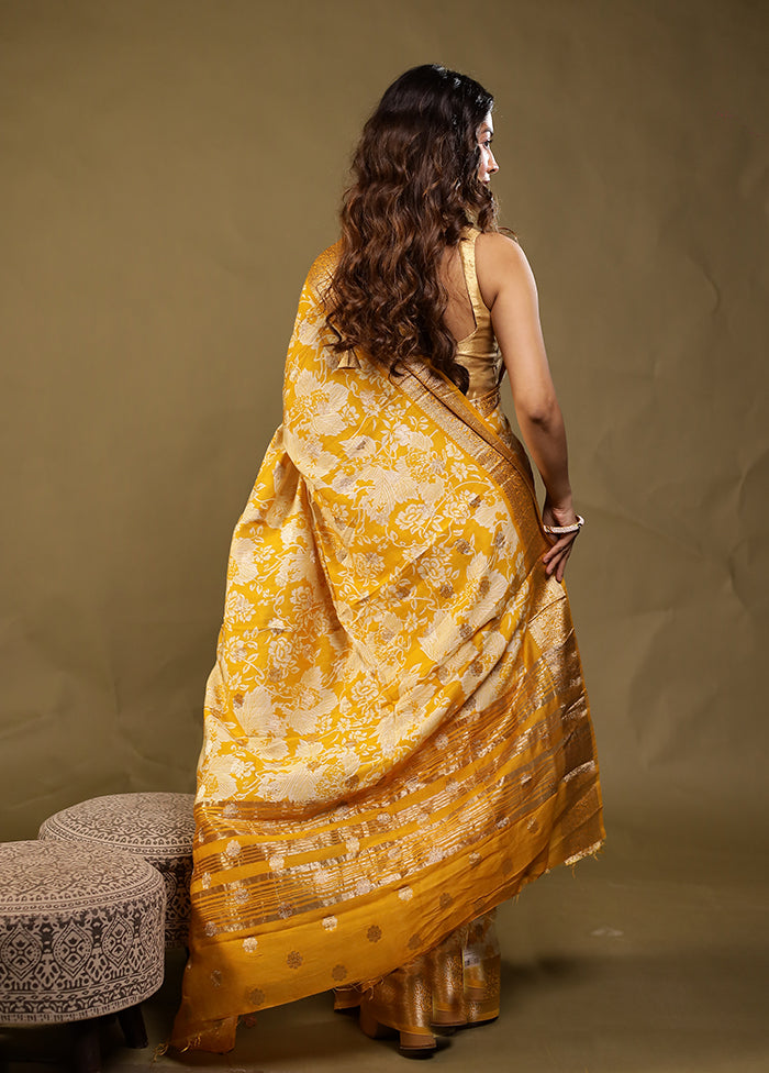 Yellow Chanderi Silk Saree With Blouse Piece