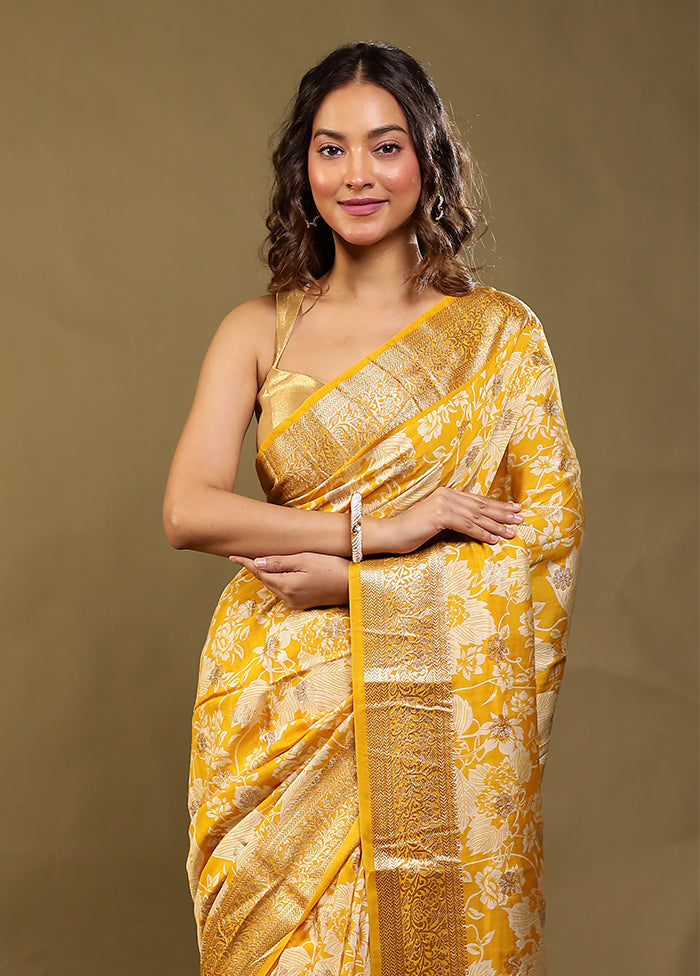 Yellow Chanderi Silk Saree With Blouse Piece