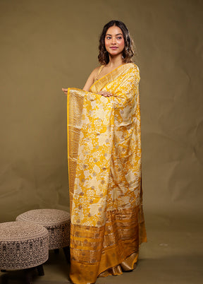 Yellow Chanderi Silk Saree With Blouse Piece