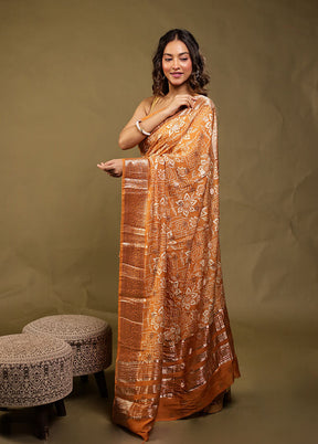 Rust Chanderi Silk Saree With Blouse Piece