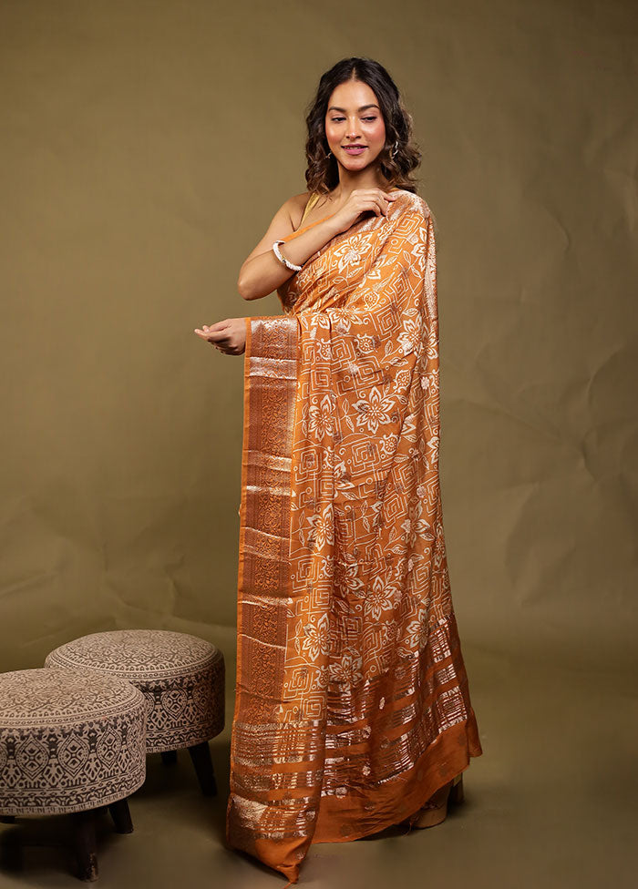 Rust Chanderi Silk Saree With Blouse Piece