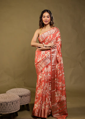 Pink Chanderi Silk Saree With Blouse Piece