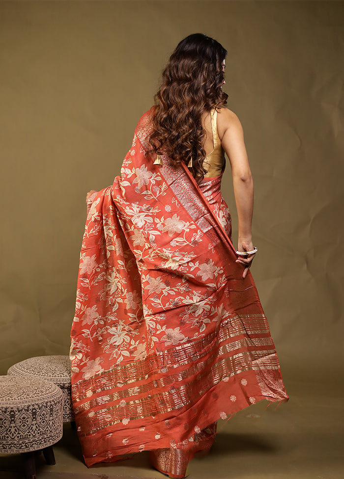 Pink Chanderi Silk Saree With Blouse Piece
