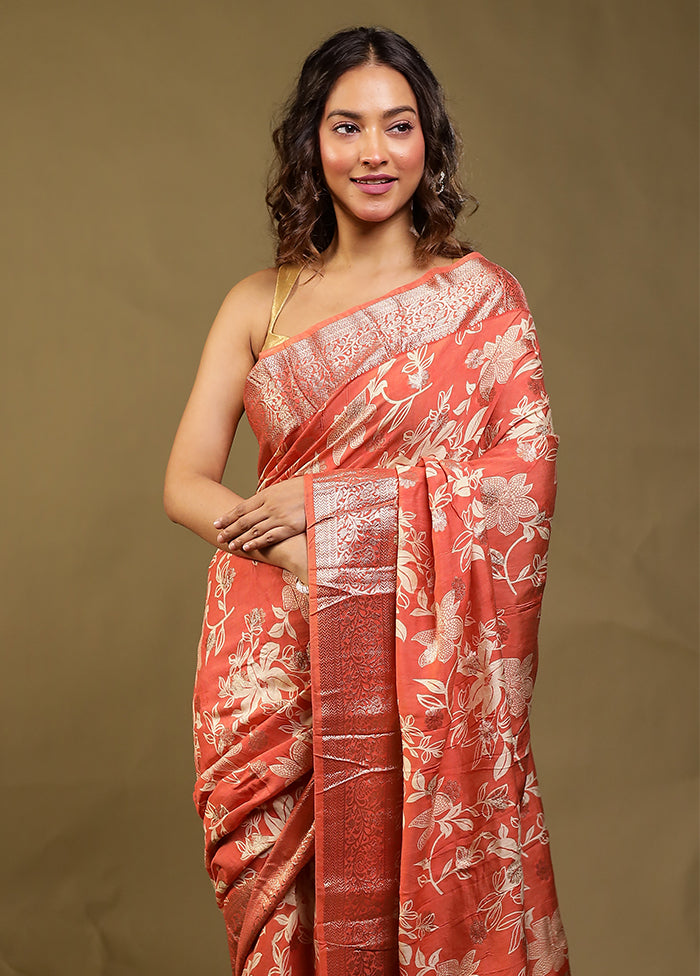 Pink Chanderi Silk Saree With Blouse Piece