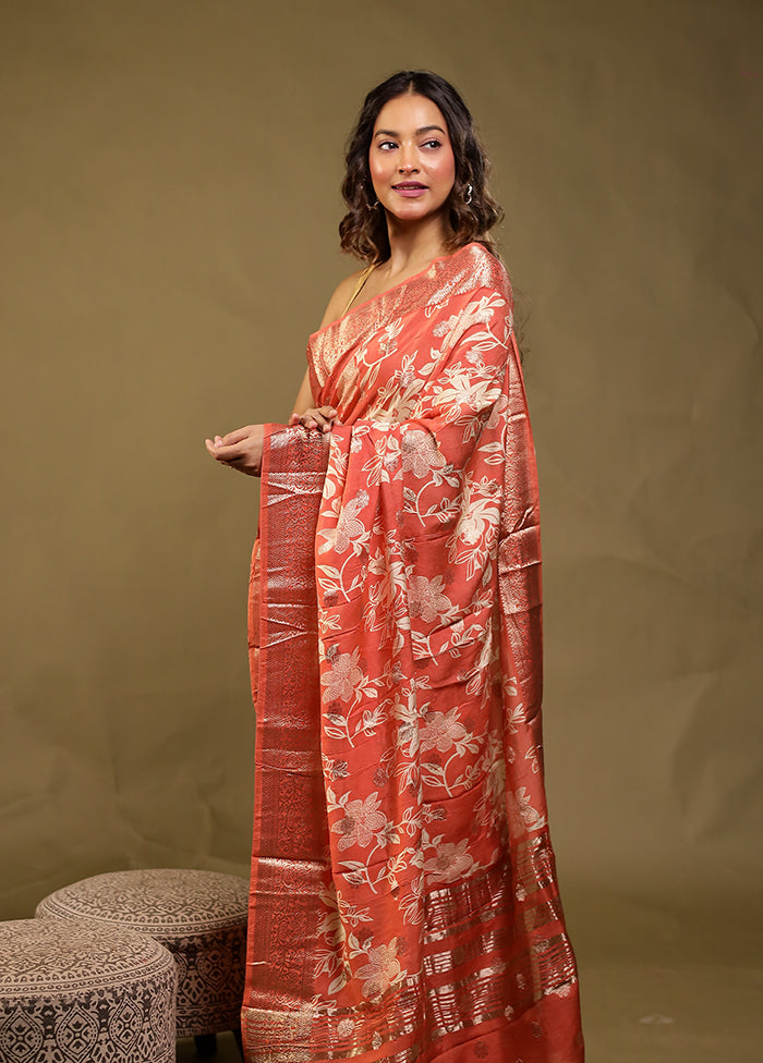 Pink Chanderi Silk Saree With Blouse Piece
