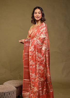 Pink Chanderi Silk Saree With Blouse Piece