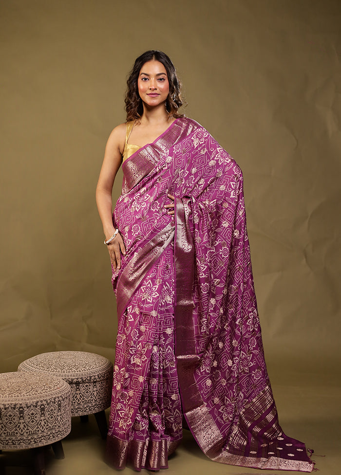 Purple Chanderi Silk Saree With Blouse Piece