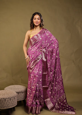 Purple Chanderi Silk Saree With Blouse Piece