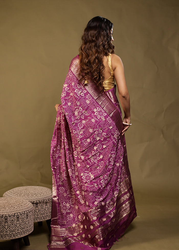 Purple Chanderi Silk Saree With Blouse Piece