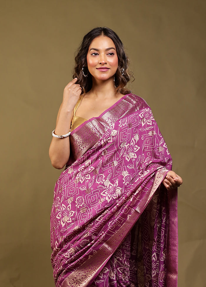 Purple Chanderi Silk Saree With Blouse Piece