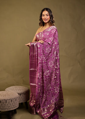 Purple Chanderi Silk Saree With Blouse Piece