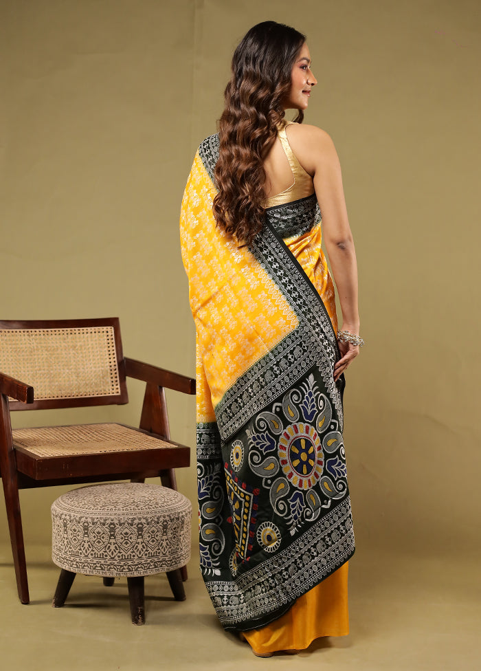 Yellow Dupion Silk Saree With Blouse Piece