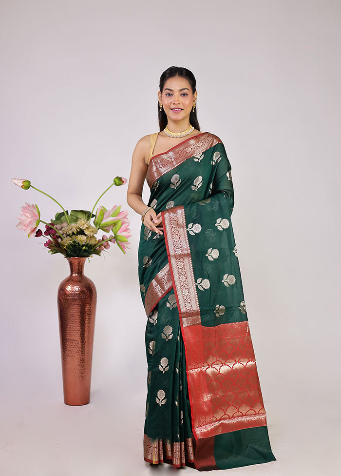 Green Cotton Saree With Blouse Piece