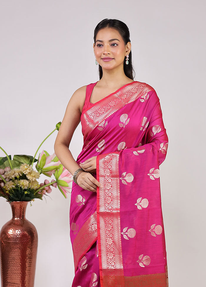 Pink Cotton Saree With Blouse Piece