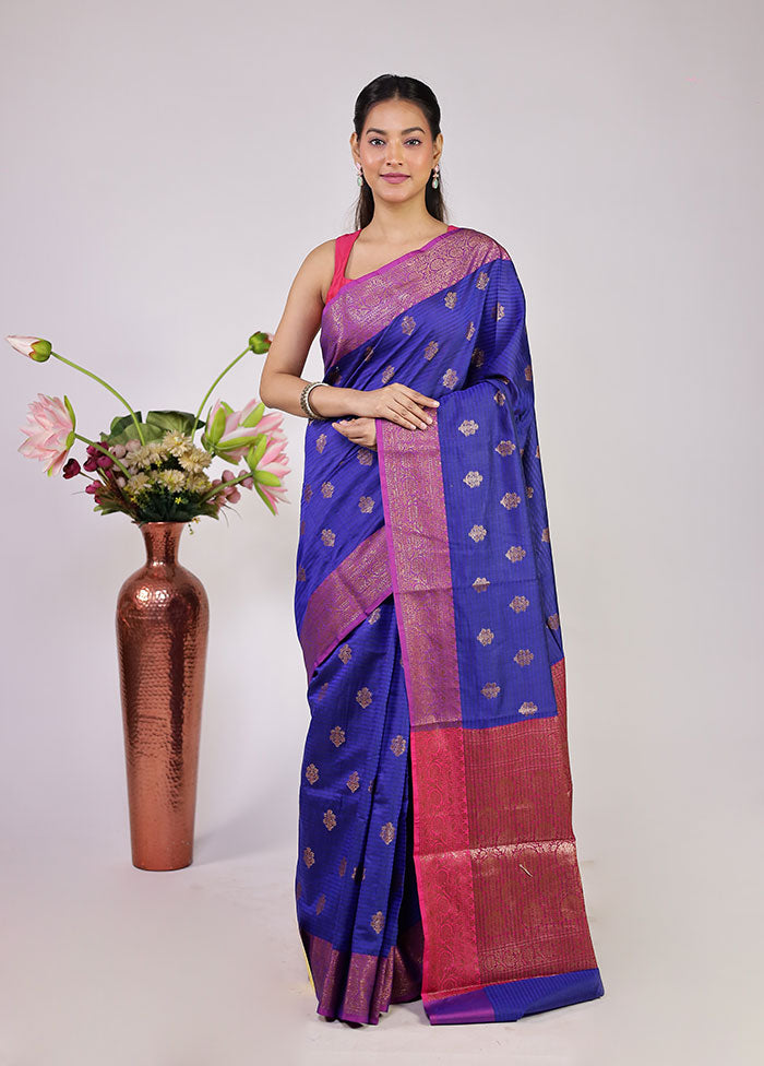 Blue Cotton Saree With Blouse Piece