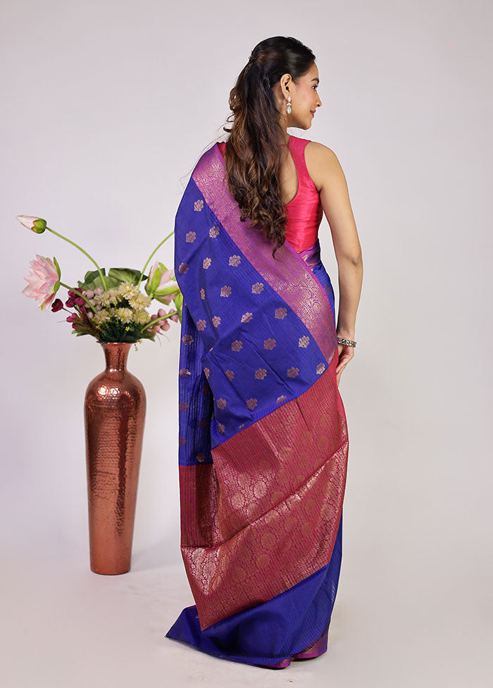 Blue Cotton Saree With Blouse Piece