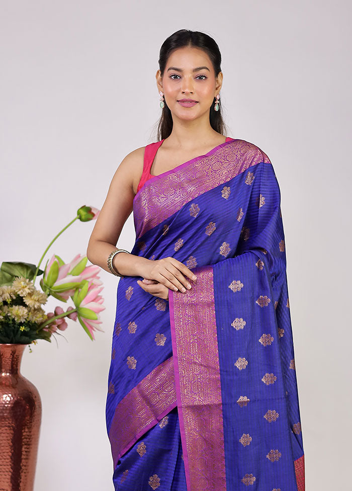 Blue Cotton Saree With Blouse Piece