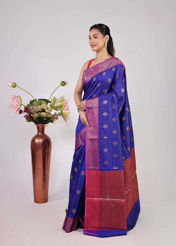 Blue Cotton Saree With Blouse Piece