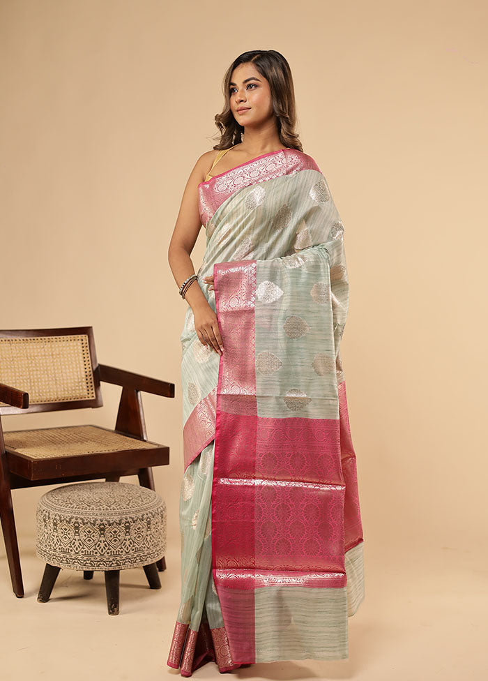 Green Kora Silk Saree With Blouse Piece