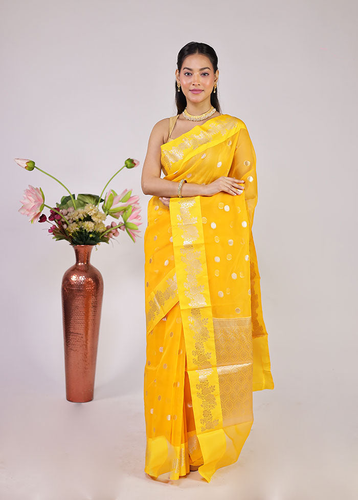 Yellow Organza Saree With Blouse Piece