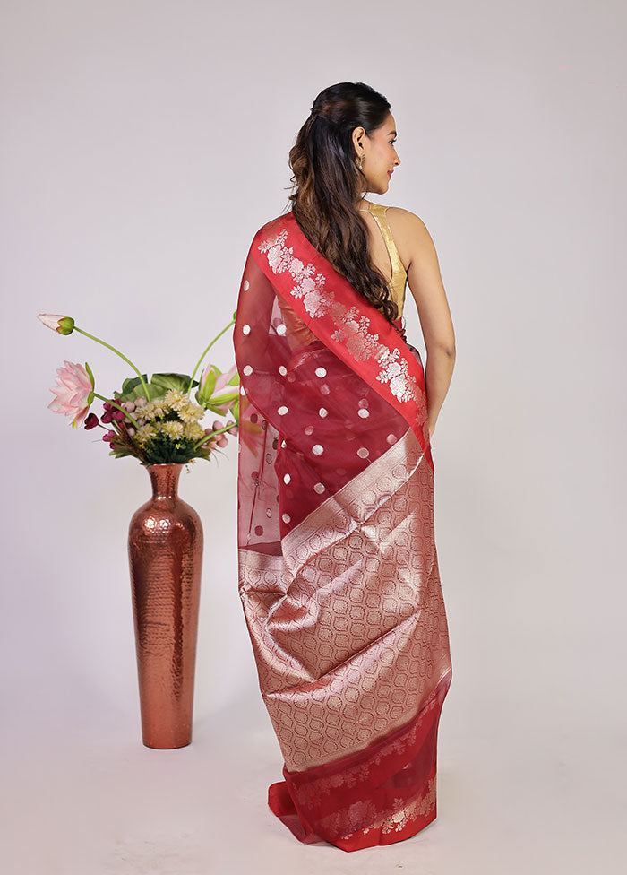 Red Organza Saree With Blouse Piece