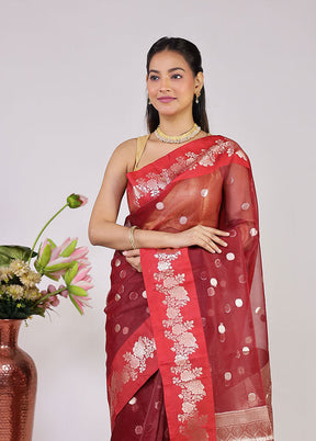 Red Organza Saree With Blouse Piece